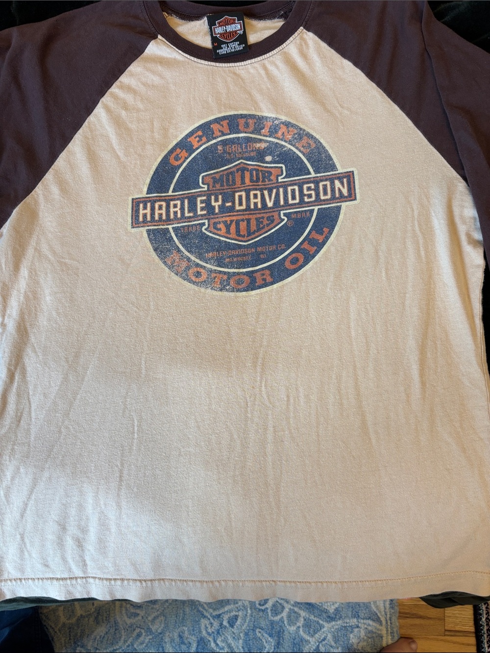 Harley-Davidson Cream Body with Brown Raglan Sleeve Logo Tee Toledo, Ohio